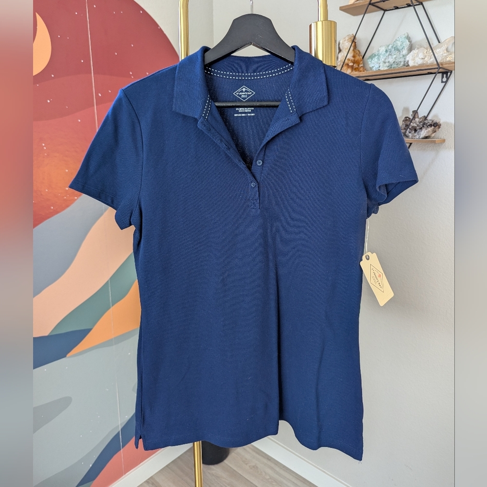 Fitted Blue Short Sleeve Button Down Polo